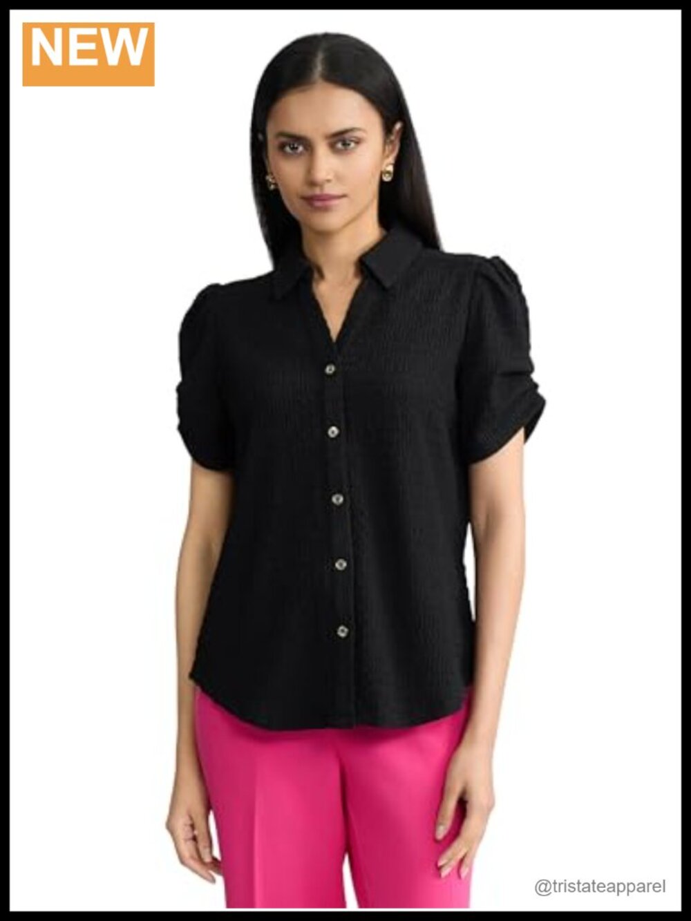 Kasper Short Sleeve Ribbed Knit Button Down Shirt Women's Work Blouse